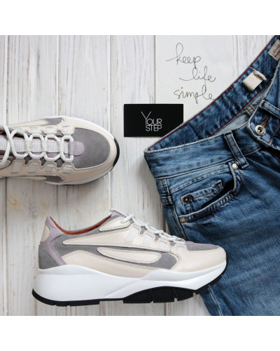 Кросівки з бежевої шкіри Арт. Kr-5/21974