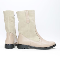 Полусапоги из темно-бежевой кожи и велюра оттенка капучино Арт.12-2(М6)