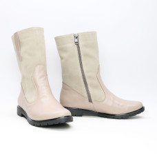 Полусапоги из темно-бежевой кожи и велюра оттенка капучино Арт.12-2(М6)