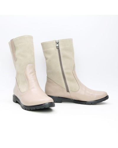 Полусапоги из темно-бежевой кожи и велюра оттенка капучино Арт.12-2(М6)