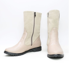 Полусапоги из темно-бежевой кожи и велюра оттенка капучино Арт.12-2(М6)