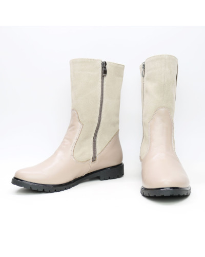 Полусапоги из темно-бежевой кожи и велюра оттенка капучино Арт.12-2(М6)