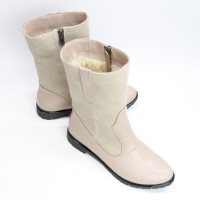 Полусапоги из темно-бежевой кожи и велюра оттенка капучино Арт.12-2(М6)