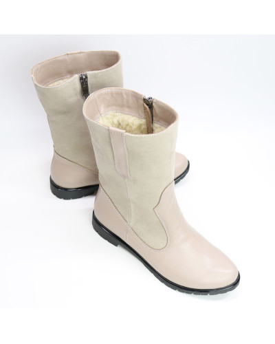 Полусапоги из темно-бежевой кожи и велюра оттенка капучино Арт.12-2(М6)