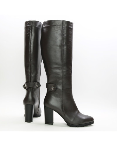 Чоботи зі шкіри кольору шоколад Арт. 52-1F-3326(2)