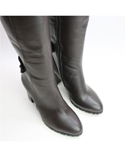 Чоботи зі шкіри кольору шоколад Арт. 52-1F-3326(2)