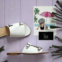 Шльопанці з білої шкіри з регульовою повнотою Арт. 10-11/112