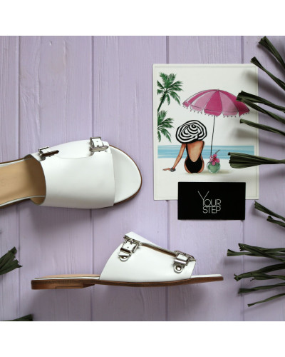 Шльопанці з білої шкіри з регульовою повнотою Арт. 10-11/112