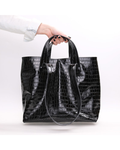 Сумка-трансформер з чорної шкіри під рептилію Арт. YS-6052