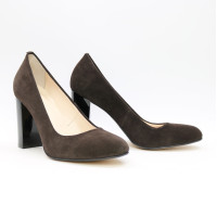 Туфли на устойчивом каблуке из замши цвета шоколад  Арт. 95-1/34