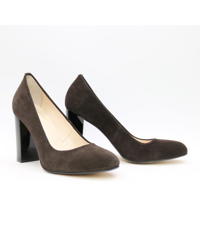 Туфли на устойчивом каблуке из замши цвета шоколад  Арт. 95-1/34