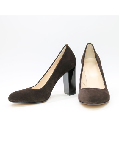 Туфли на устойчивом каблуке из замши цвета шоколад  Арт. 95-1/34