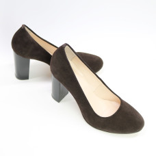 Туфли на устойчивом каблуке из замши цвета шоколад  Арт. 95-1/34