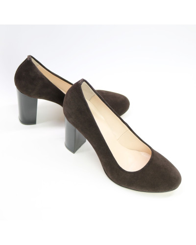 Туфли на устойчивом каблуке из замши цвета шоколад  Арт. 95-1/34