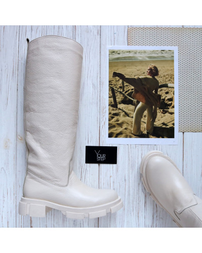 Високі чоботи з бежевої шкіри флотар Арт.12-33/21074