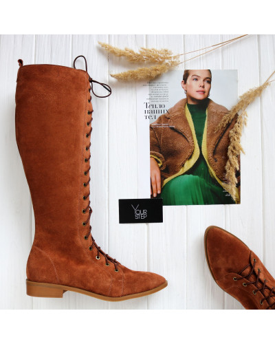 Високі чоботи зі шнурівкою із замші Арт. 104-4