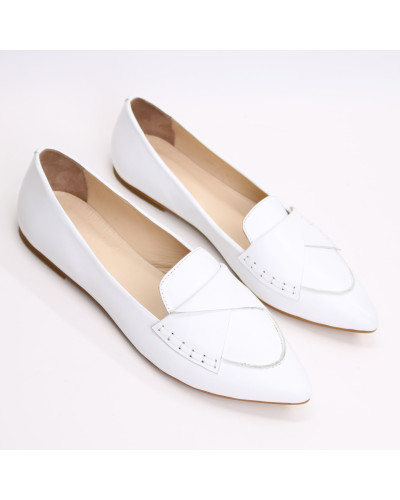 Белые кожаные балетки с острым носком (Арт.17-11)