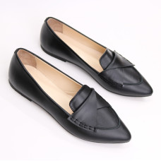 Чорні шкіряні балетки з гострим носком — універсальна класика (Арт. 17‑11)