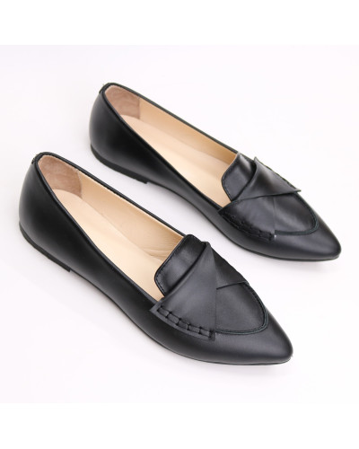 Черные кожаные балетки с острым носком (Арт.17-11)