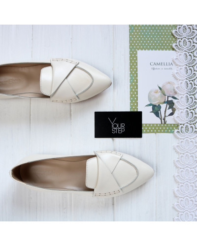 Бежевые балетки из натуральной кожи с острым носком (Арт.17-11)