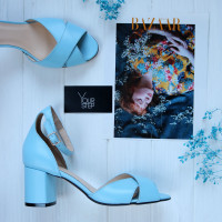 Босоніжки з блакитної шкіри на підборах Арт. 605-10/45Ок