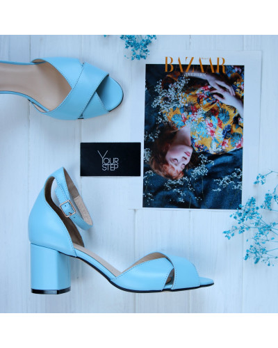 Босоніжки з блакитної шкіри на підборах Арт. 605-10/45Ок