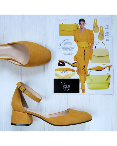 Босоніжки жовтого кольору на низьких підборах Арт. 456-5/53Ок