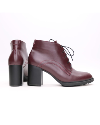 Ботильоны из бордовой кожи на устойчивом каблуке Арт. 605-8Alf
