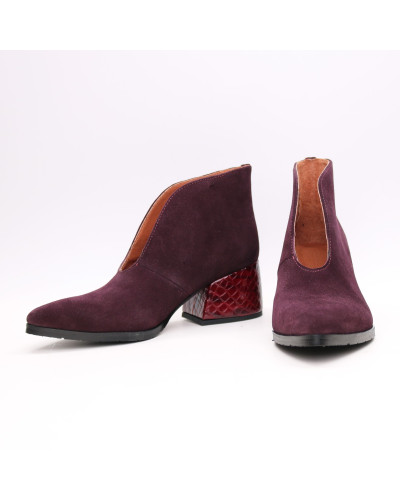 Ботильоны с глубоким вырезом из замши цвета баклажан на обтяжном каблуке Арт. 657-6/w324Ок