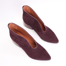 Ботильоны с глубоким вырезом из замши цвета баклажан на обтяжном каблуке Арт. 657-6/w324Ок