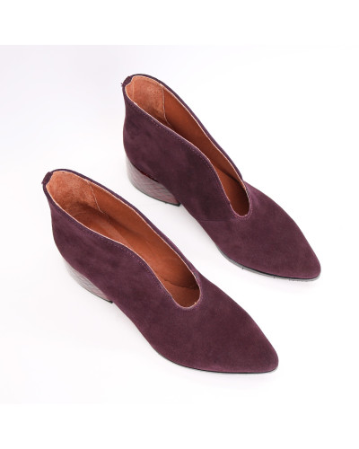 Ботильоны с глубоким вырезом из замши цвета баклажан на обтяжном каблуке Арт. 657-6/w324Ок