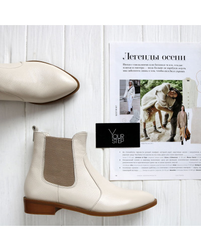 Челсі з бежевої шкіри із гострим носиком Арт. 104-3