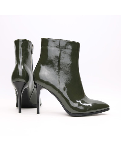 Ботинки из наплака цвета хаки на шпильке Арт. 35-10/35