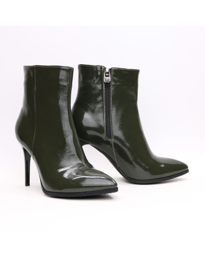 Ботинки из наплака цвета хаки на шпильке Арт. 35-10/35