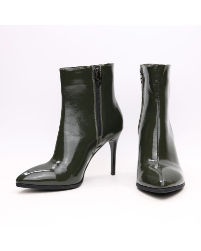 Ботинки из наплака цвета хаки на шпильке Арт. 35-10/35