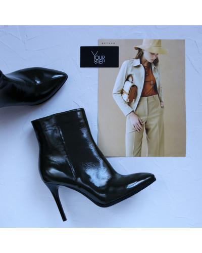 Ботинки из наплака цвета хаки на шпильке Арт. 35-10/35