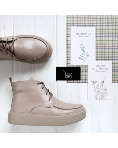 Ботинки из темно-бежевой кожи  Арт. 156-7/Ls15