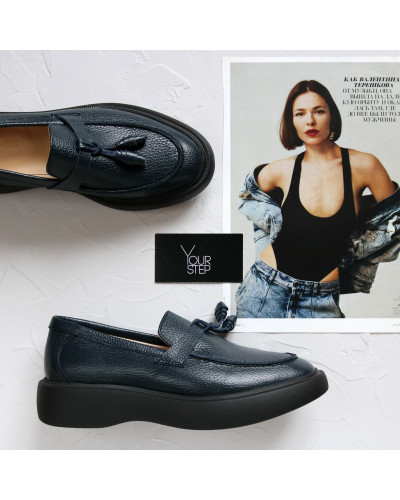 Лофери із синьої шкіри Арт. 156-6/Hill3-R