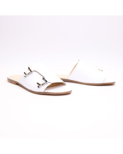 Шльопанці з білої шкіри з регульовою повнотою Арт. 10-11/112