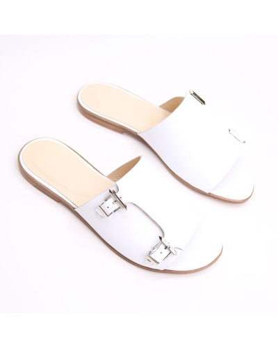 Шльопанці з білої шкіри з регульовою повнотою Арт. 10-11/112