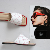 Шльопанці з білої стьобаної шкіри Арт. 073-1