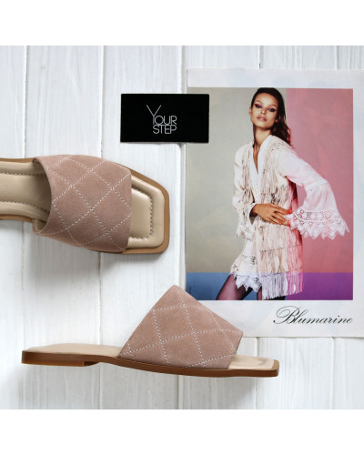 Шльопанці зі стьобаної замші Арт. 073-1