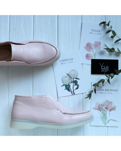 Високі лофери зі шкіри в ніжно рожевому кольорі Арт. 156-4