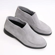 Серые высокие замшевые лоферы на черной подошве Арт. 156-4