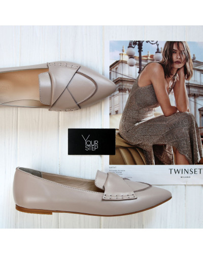 Балетки з бежевої шкіри з гострим носом Арт.: 17-11