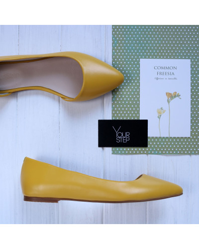 Кожаные балетки с острым носком в желтом цвете (Арт. 17-4)