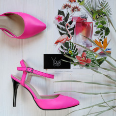 Босоножки из кожи розового неона на шпильке Арт. 35-6/35