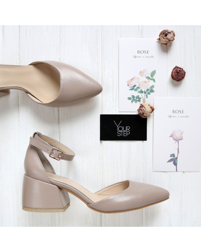 Босоніжки з бежевої шкіри з гострим носом Арт. 657-4/w324Ок