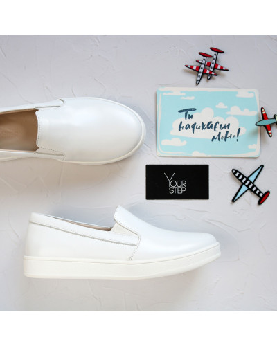 Мокасини із білої шкіри Арт. Em-3