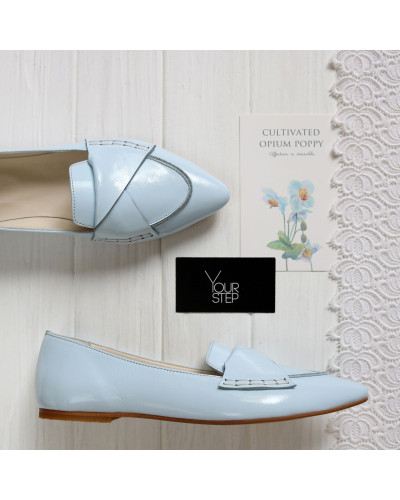 Голубые лакированные балетки с острым носком (Арт.17-11)